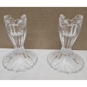 Pair Of Oneida Crystal Glass Clear Console Candlesticks Augustina 3.5" Tall
